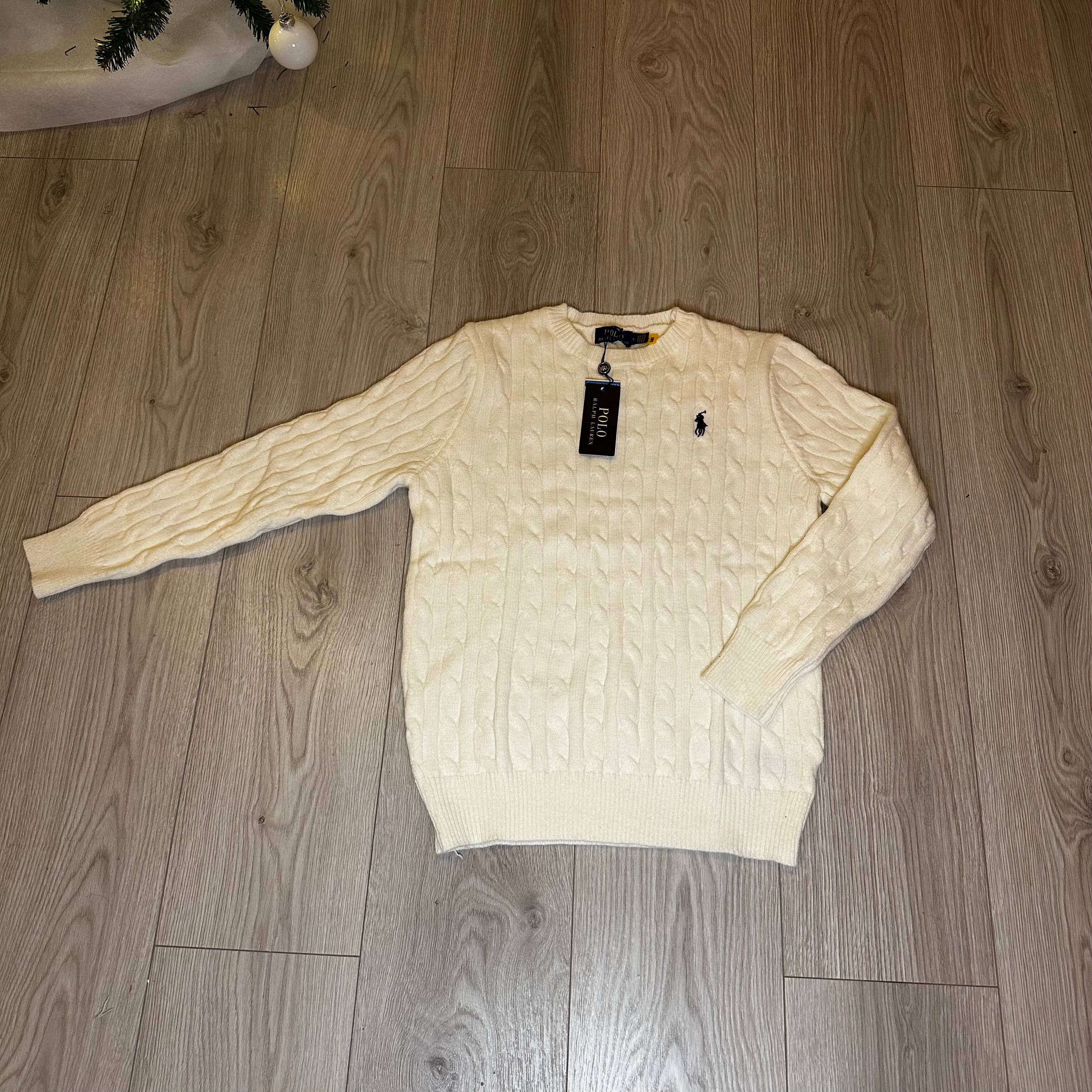 Baltas Cable Knit Megztinis