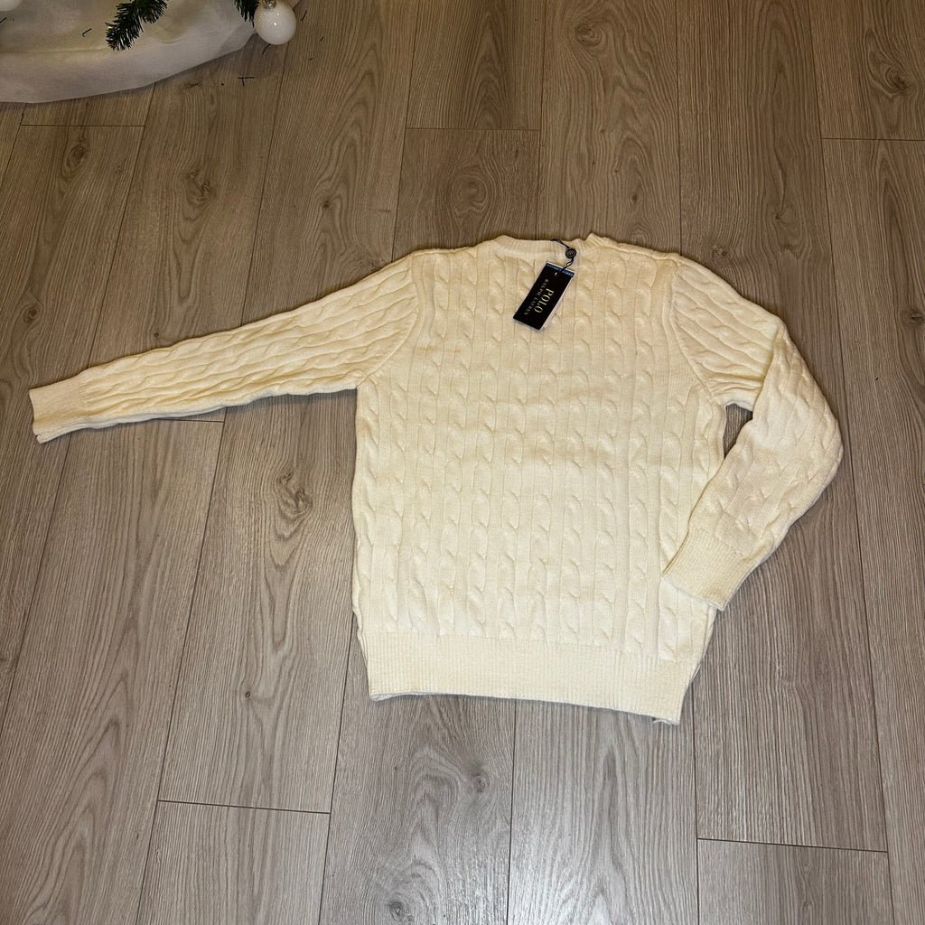 Baltas Cable Knit Megztinis