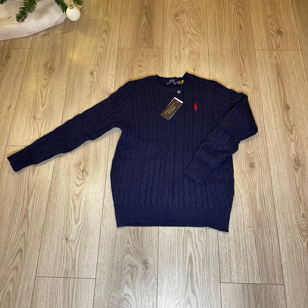 Mėlynas Cable Knit Megztinis