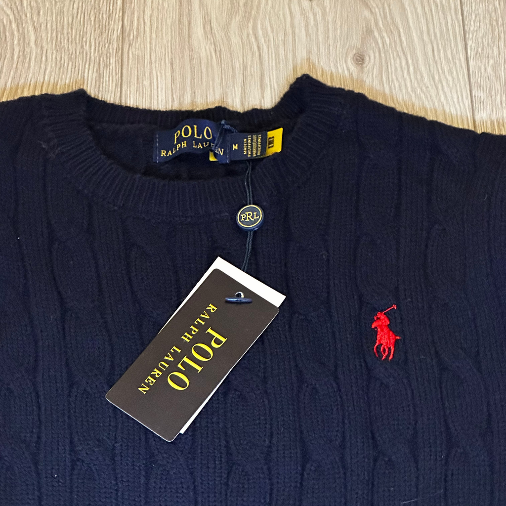 Mėlynas Cable Knit Megztinis