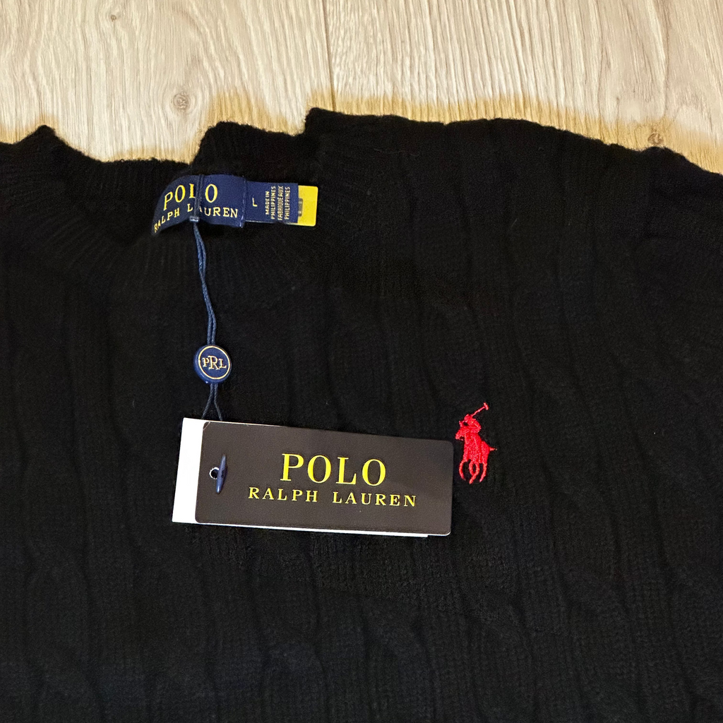 Juodas Cable Knit Megztinis