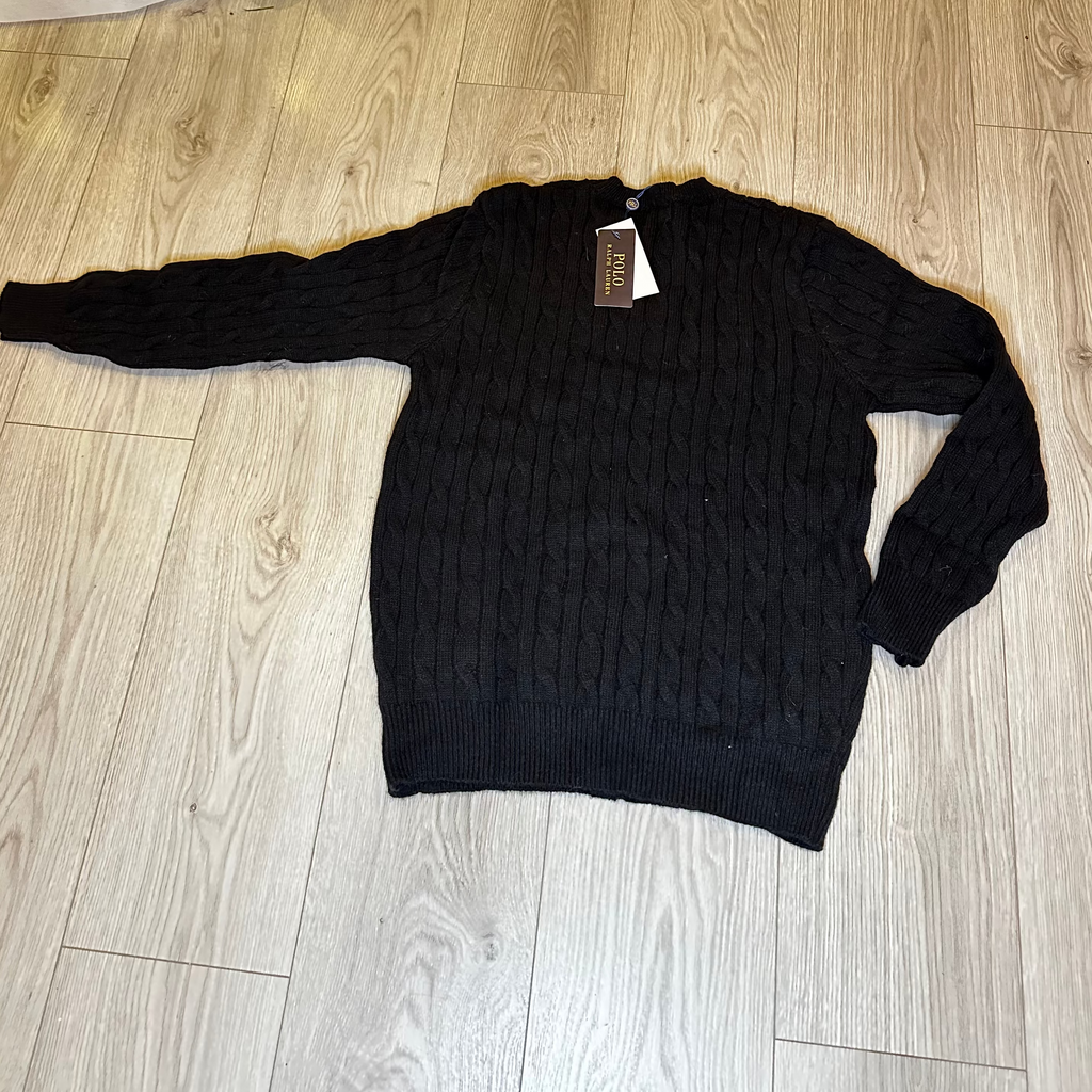 Juodas Cable Knit Megztinis